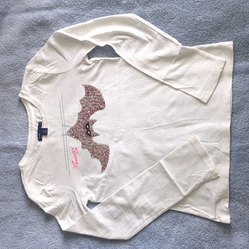 Gap kids girls long sleeve shirt sequin Halloween bat with embroidered text